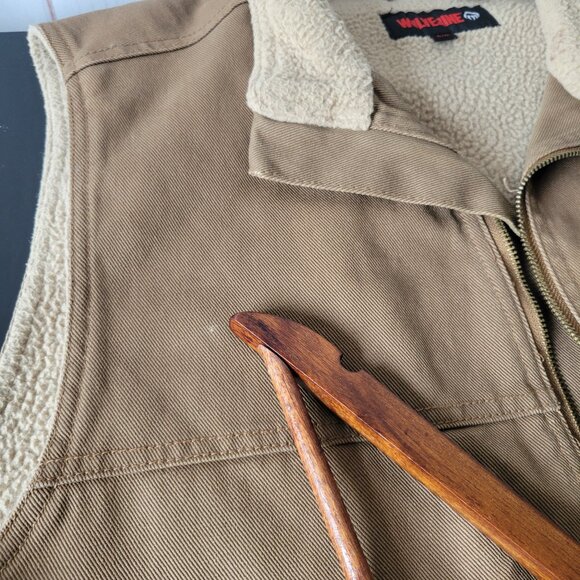 Wolverine 100% Cotton Canvas Sherpa Lined Work Full Zip Vest, Men’s L, Brown, Pl - Picture 5 of 10